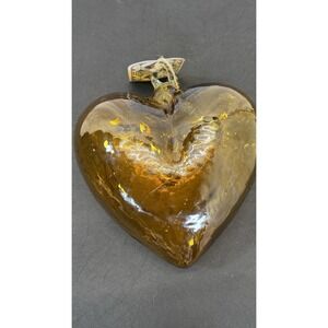 Amber  Hand Blown Art Glass Heart World Traveler
